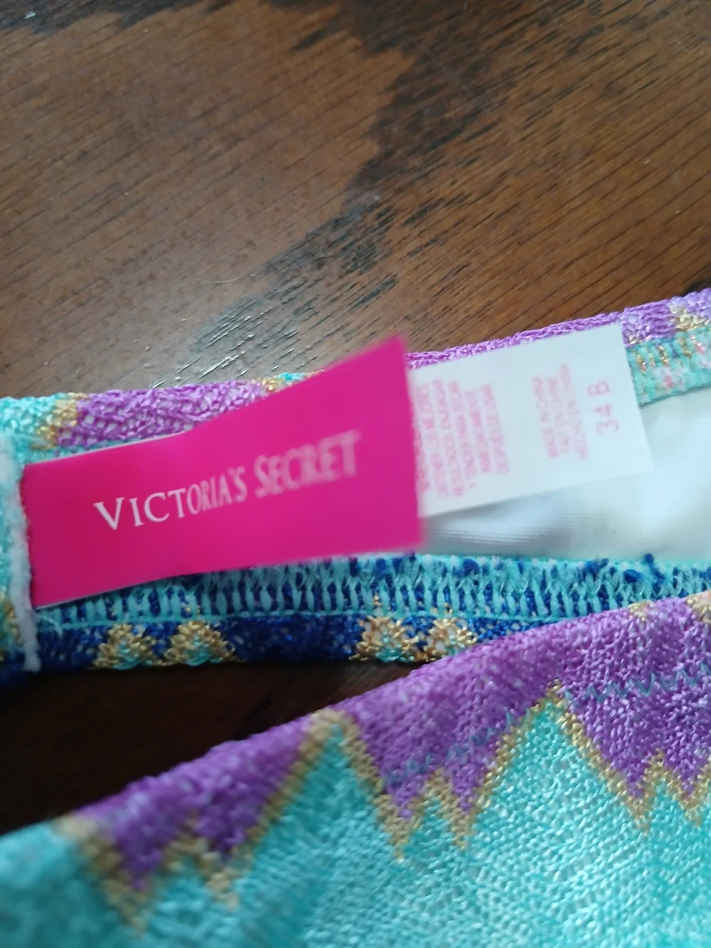 Victoria's Secret Chevron Ruffle Halter Bikini Top in Aqua, Pink & Purple